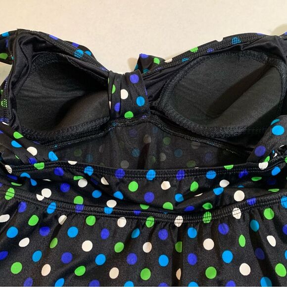Longitude Swimsuit Women’s Black Multi Colored Polka Dots 12P. - Picture 8 of 13